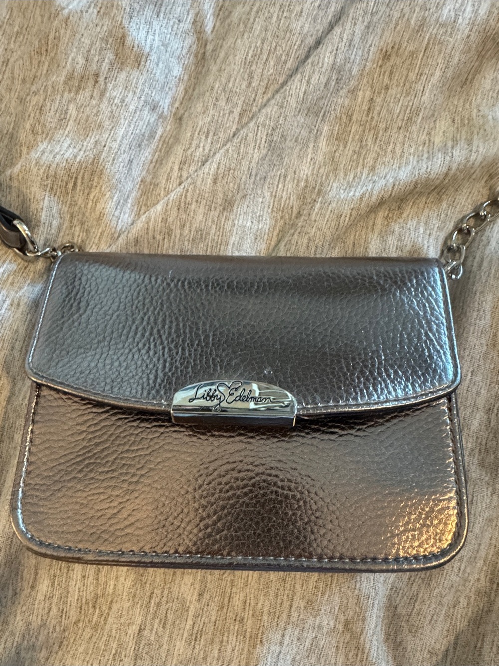 libby edelman Metallic Pewter Crossbody Shoulder Bag